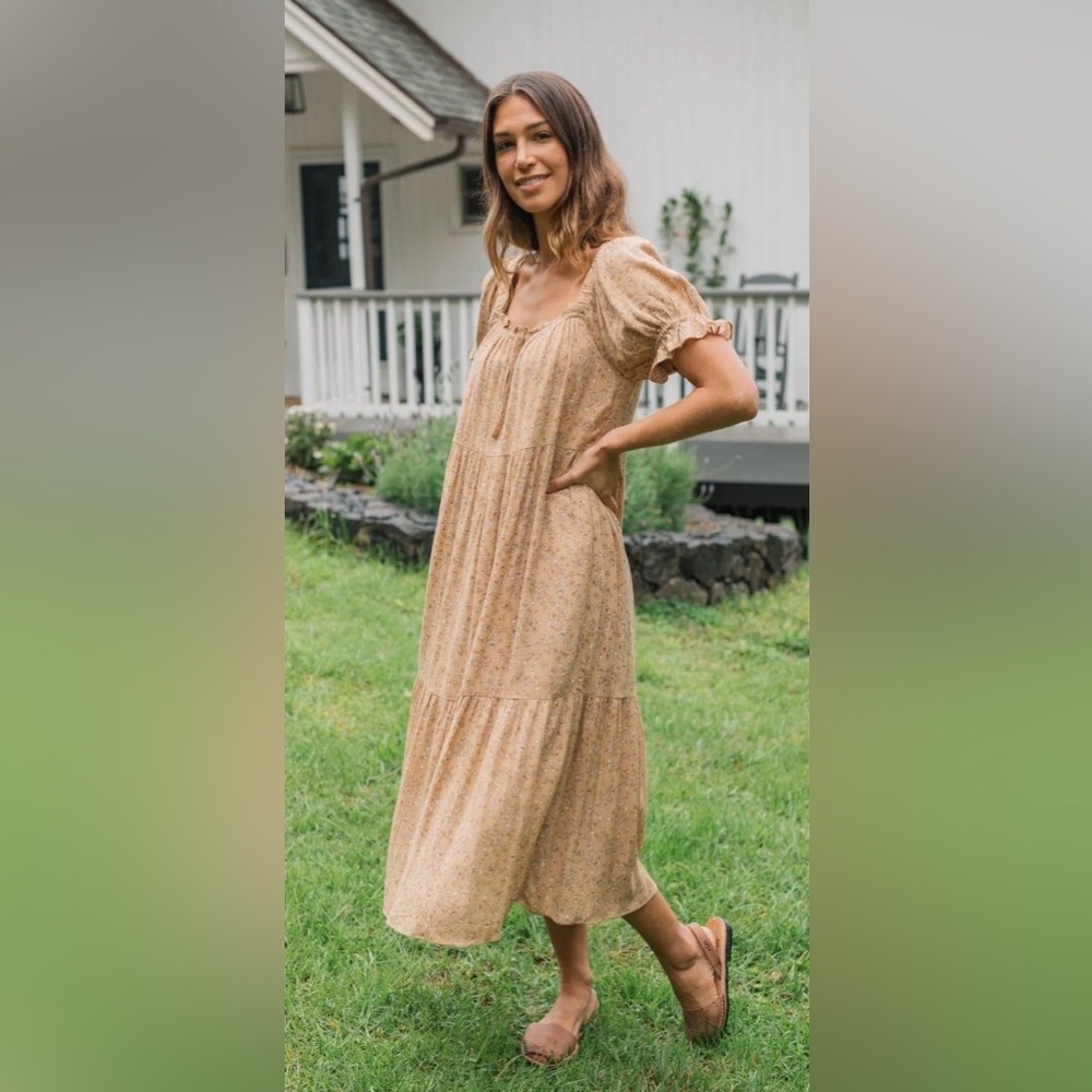 Gold and Orange Tiered Ruffled Midi Sundress